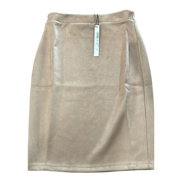 Susana Monaco -1908 NWT Sand Beige Faux Suede Pull On Above Knee Pencil Skirt M - Picture 1 of 9